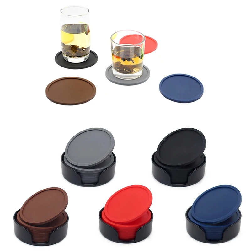 6PCS/set Silicone Coasters Round Heat Resistant Rubber Tea Cup Mat Drink Coffee Mug Glass Beverage Holder Pad Decor Table Mat