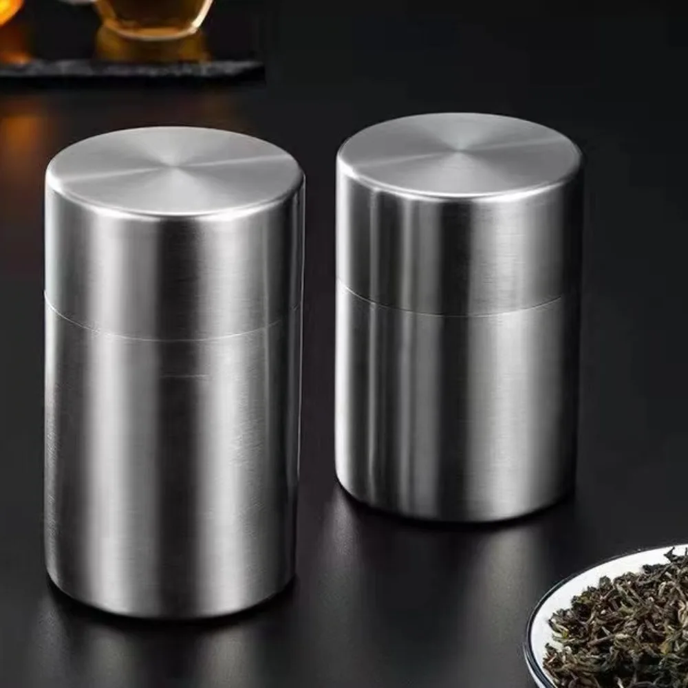 

Durable Portable Tea Caddies 304 Stainless Steel Mini Tea Packaging Cans Sealed Silver Storage Jar Kitchen