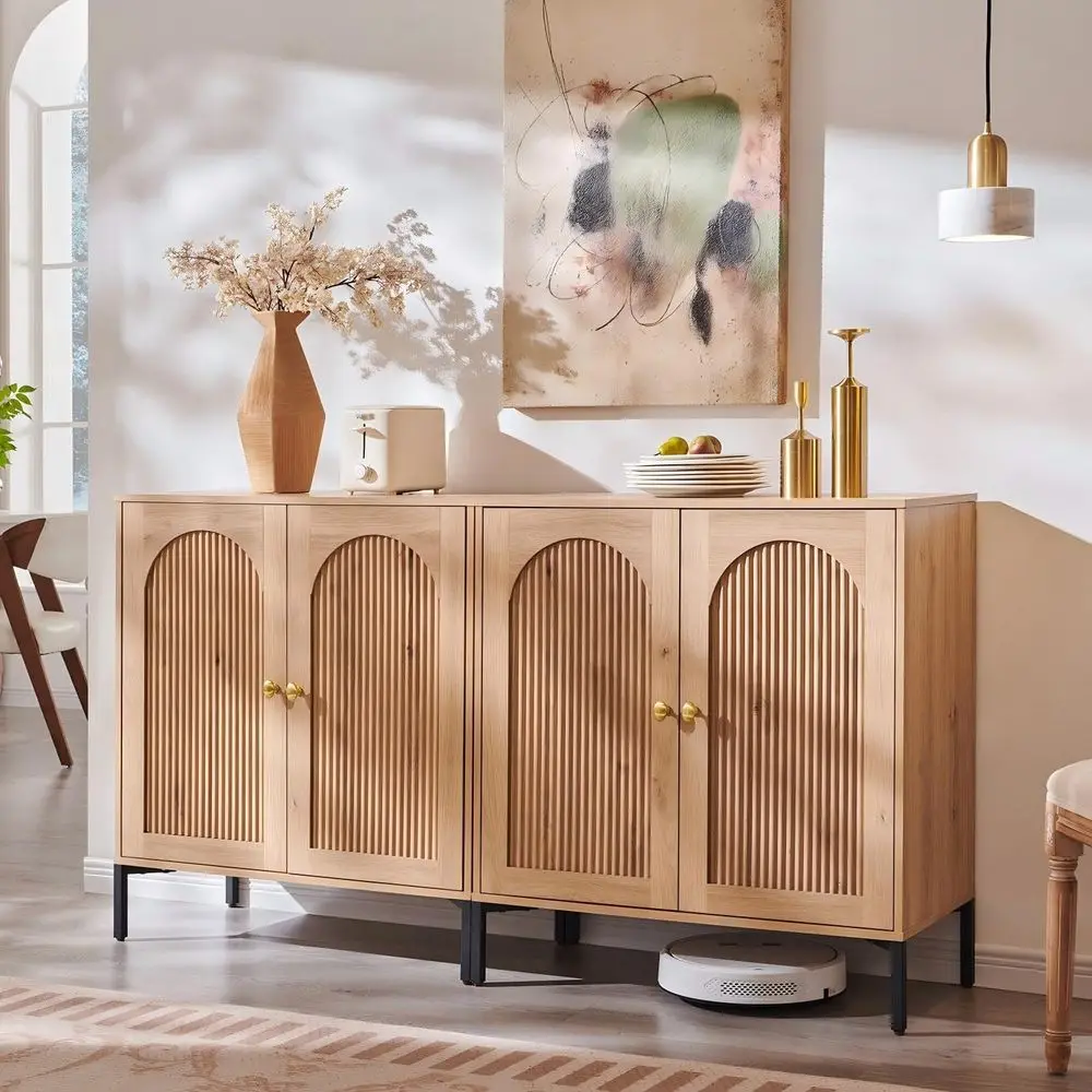 ern Buet Cabinet with Storage, 61.75" W luted Arched Sideboard Cabinet w/Adjustable Shelves, Wooden ular Coee Bar or Dining Room