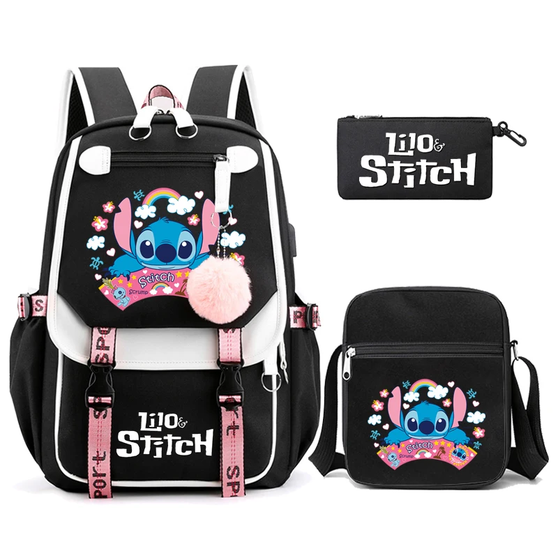 

3Pcs/set Disney Lilo Stitch Backpack Women Canvas Backpack for Girl Boy Teen Student Back To School Backpack Anime Laptop Bags