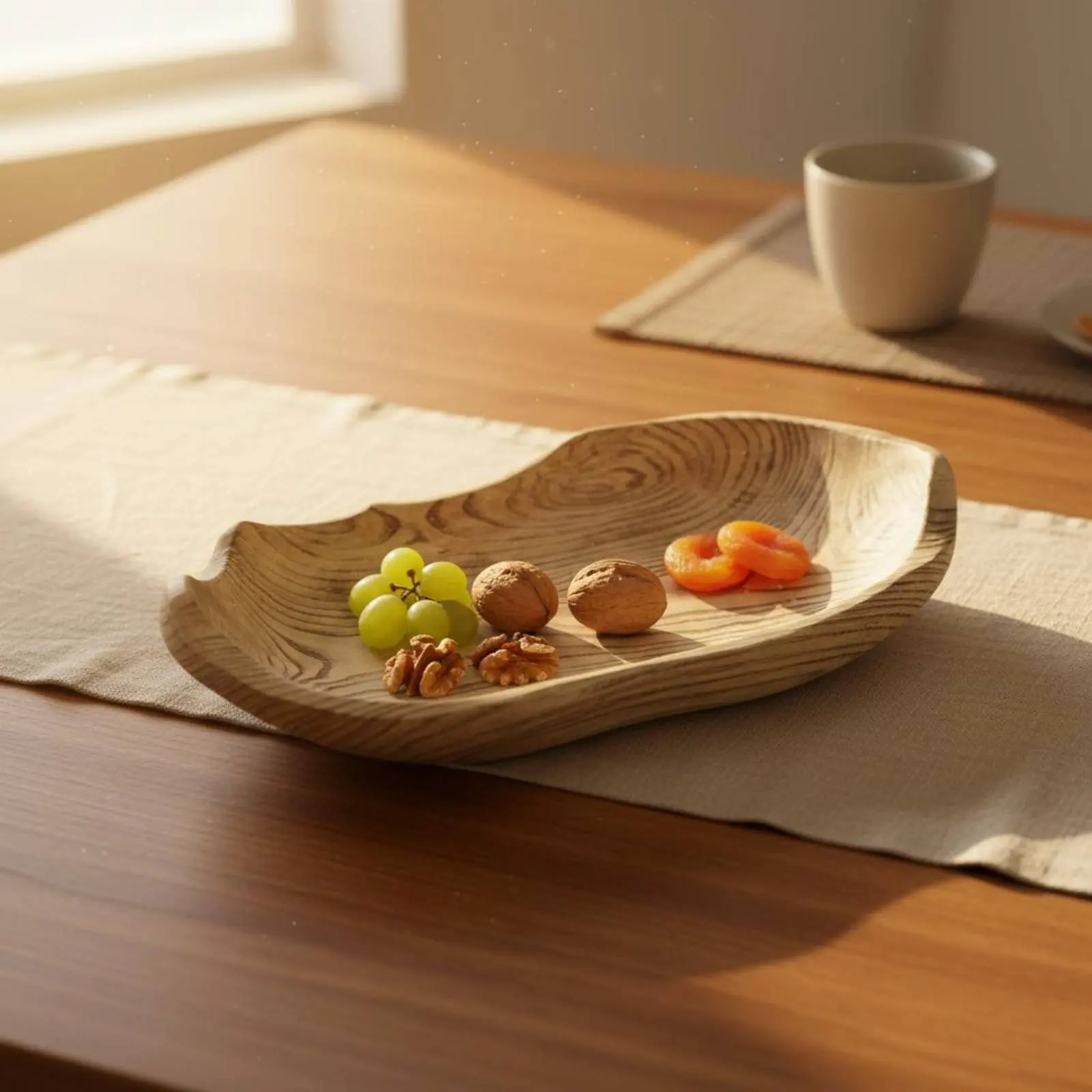 

Irregular Wooden Tray Handmade Hand Carved Serving Platter Rustic Fruit Bowl Dense Wood Natural Shape Centerpiece Bowl