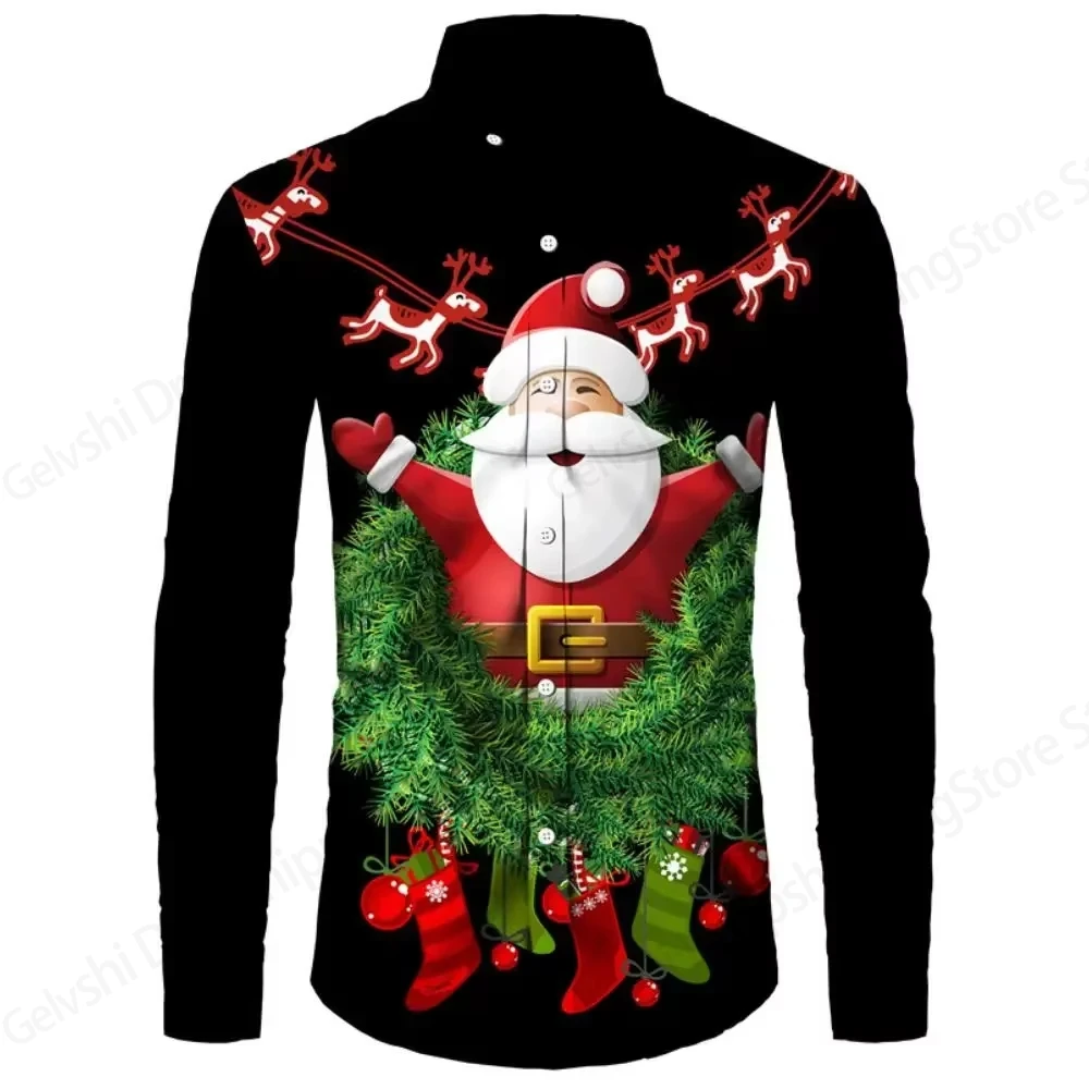 Men's shirt Long Sleeve Christmas Hawaiian Shirt Men Women Fashion Casual Santa Claus Shirts Beach Blouse Christmas Gift Top