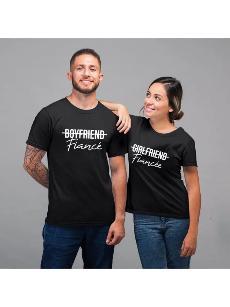 Girlfriend Fiancee Boyfriend Fiance Shirt Women Men Engagement Shirt Summer Couples Lovers T-shirt  Matching Couples T Shirt