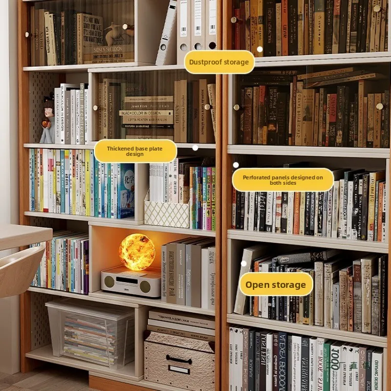 Solid wood bookshelf, floor-to-ceiling picture book shelf, student household bookcase, integrated retractable lattice cabinet