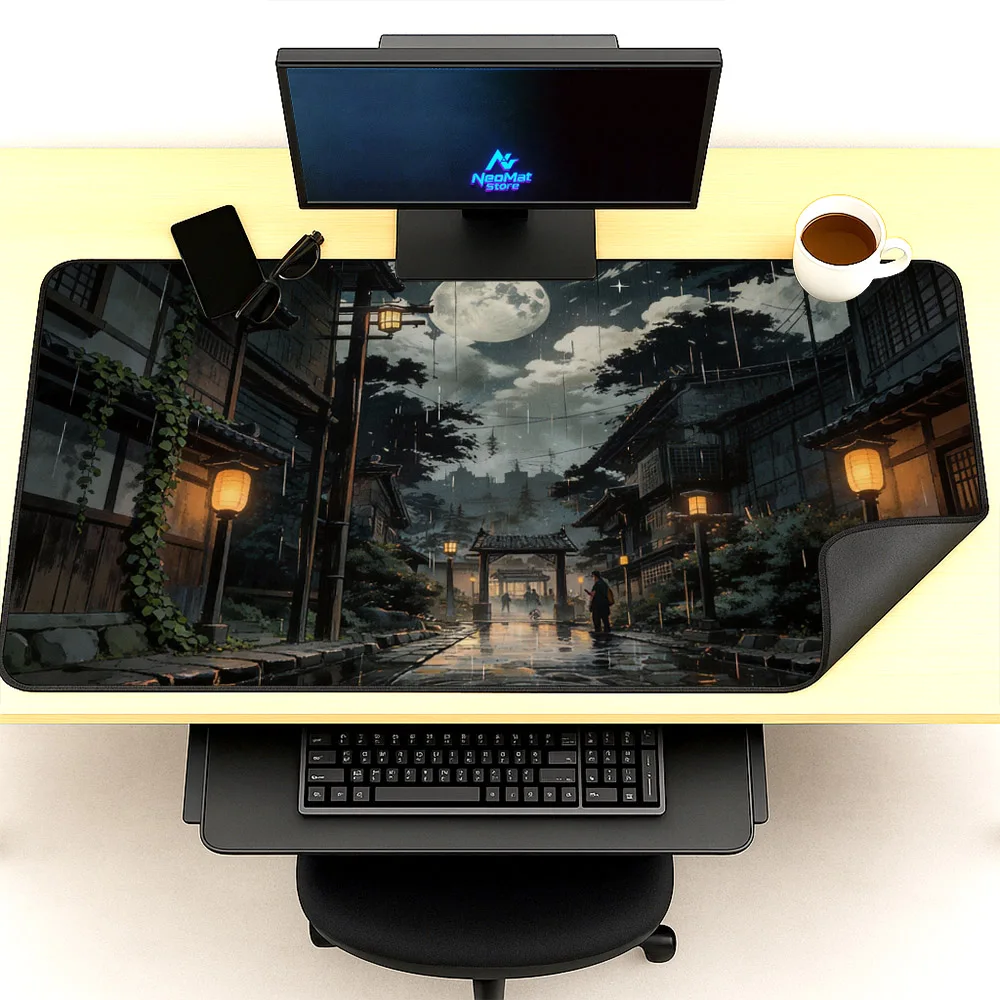 Desk Mat Japanese Street Scene Keyboard Pad Rainy Night Rugs Anime Village Mouse Pad 1200x600mm Office Accessories Gaming Mats