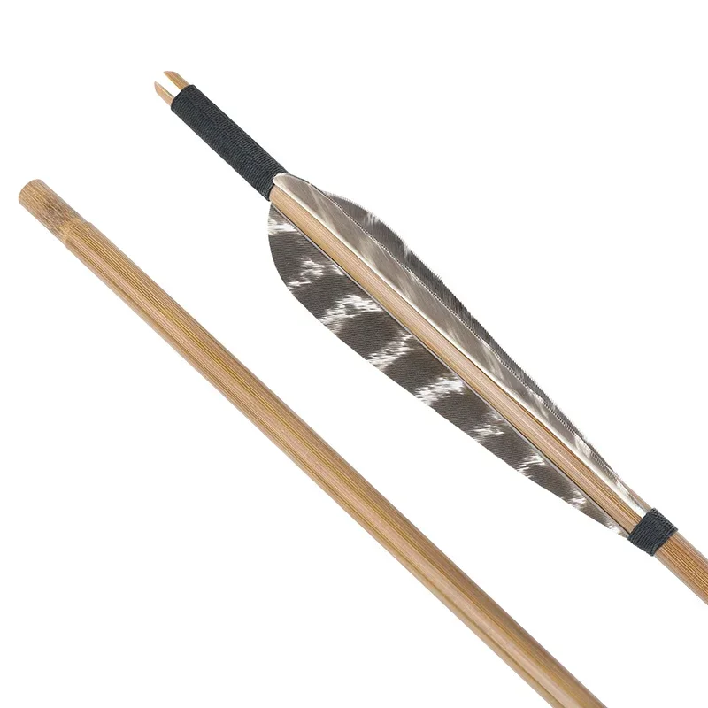 6/12PCS  Archery Bamboo Arrows with 5inch Turkey Feather OD 8mm Arrow Shaft for Bow and Arrow Hunting Shooting Accessories