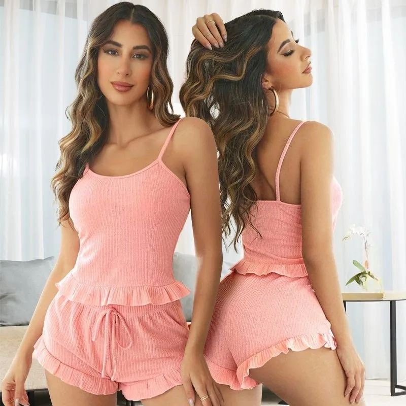 

Женские пижамы, сексуальные полоски, красивая спина, перекрестные бретели, подтяжки, комплект модных шорт, европейская и американская домашняя одежда.