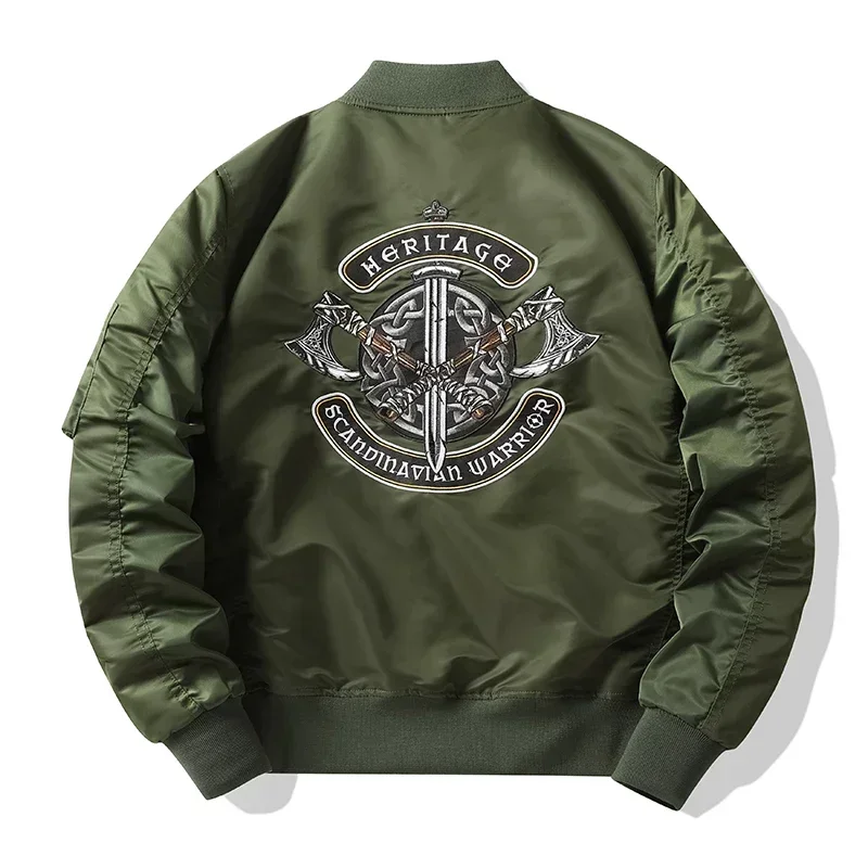 Man Fashion Jacket Streetwear Military Jacket Man Clothing Slim Outerwear Casual Ax Embroidery Bomber Jackets and Coats Mens