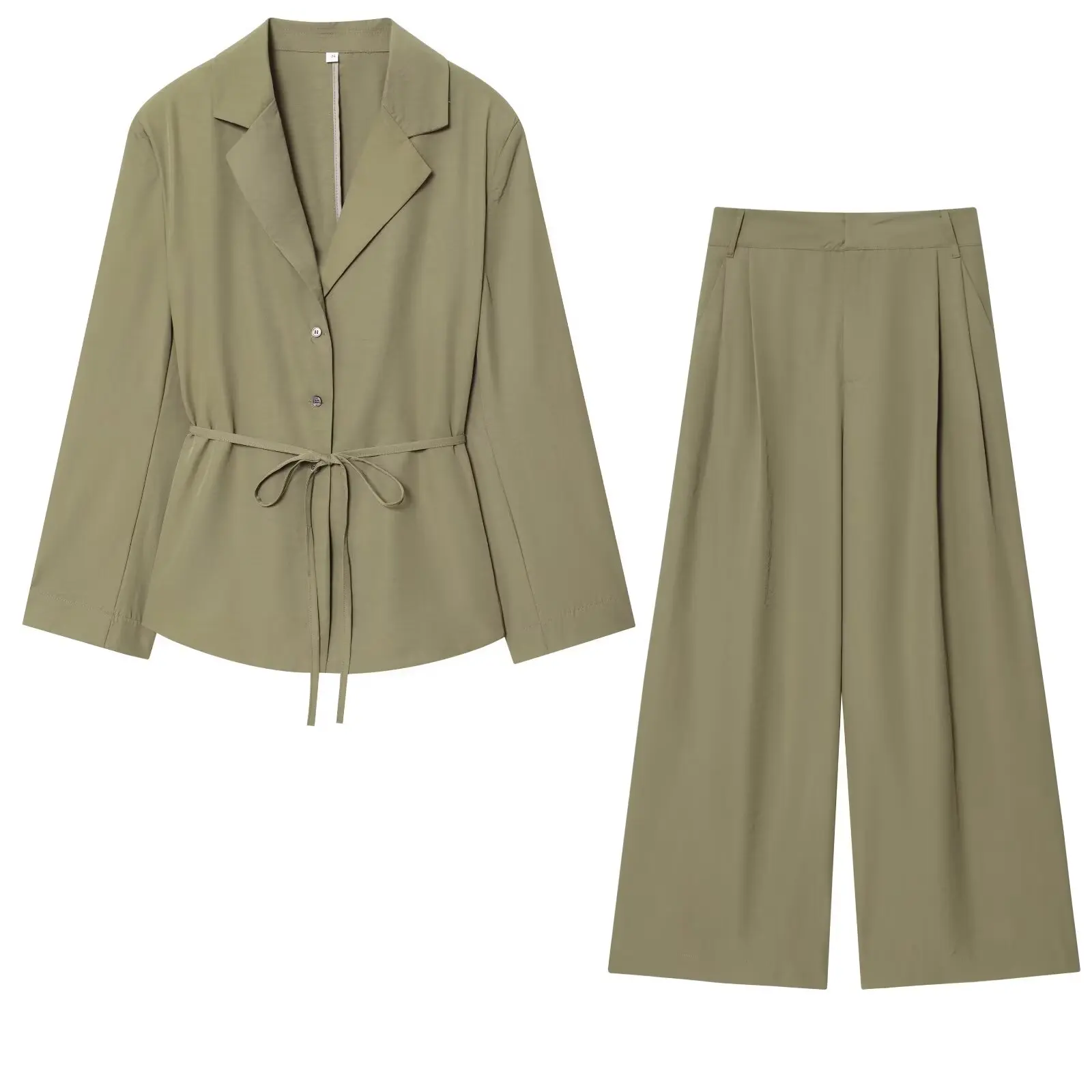 KONDALA Women Vintage Set Belt Button Blazer Pocket Long Pants New 2025 Spring Autumn Fashion Office Lady Casual Mujer Pants Set