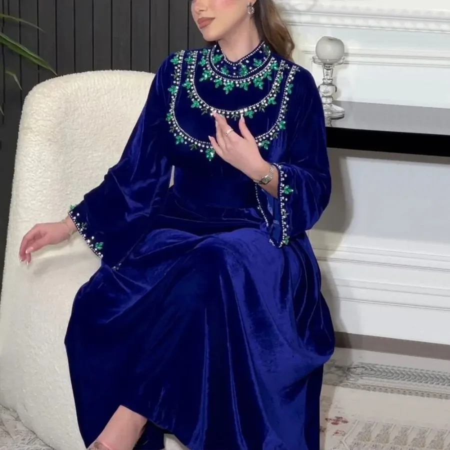 Saudi Arabia Women Royal Blue Luxury Prom Dresses A line Party Dress Long Sleeves Zipper Formal Evening Dresses Robes de soirée