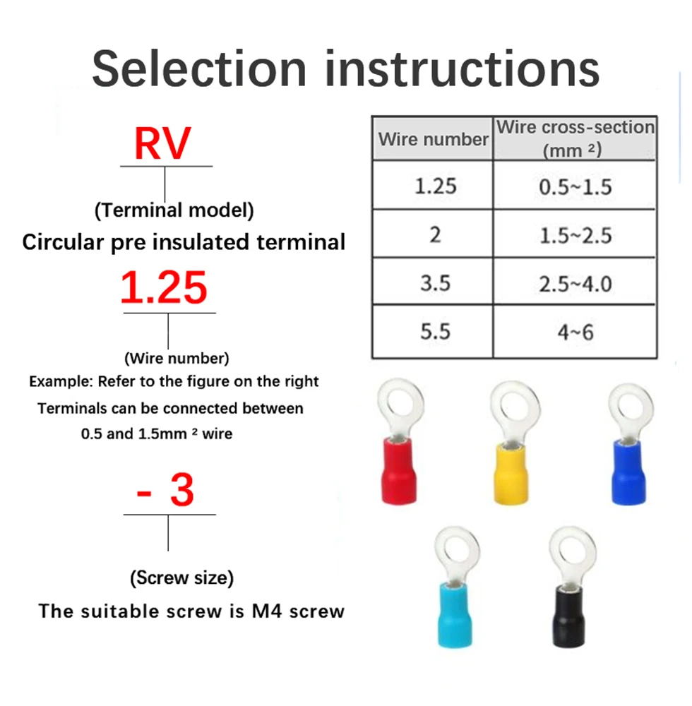 30-50-100PCS RV terminal O-shaped 1.25/2/3.5/5.5 series insulated fork type cable terminal connectors, electrical crimping flat