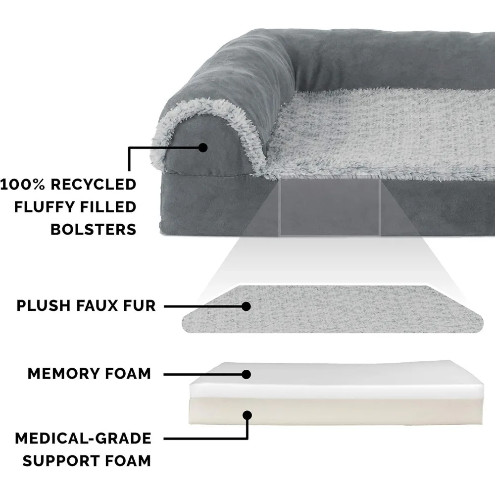 Ортопедическая L-образная кровать для собак из пены с эффектом памяти для больших домашних животных до 95 фунтов, моющийся чехол и подушечки