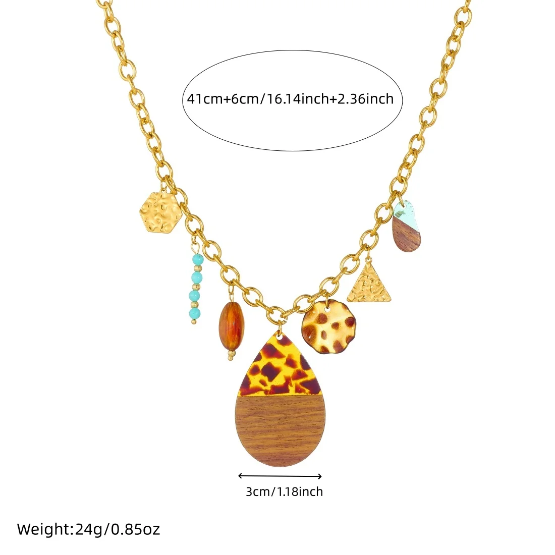 LAMENGLY 316L الفولاذ المقاوم للصدأ العرقية نمط العنبر الاكريليك الخشب الربط قطرة الماء قلادة قلادة سيدة رواية الاتجاه مجوهرات #3