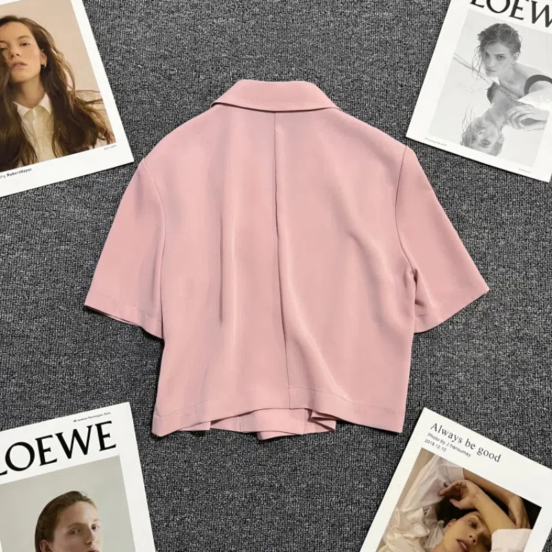 Korean Fashion Versatile Summer New Women\'s Notched Solid Single Button Simplicity Office Lady Loose Short Sleeve Blazers Tops