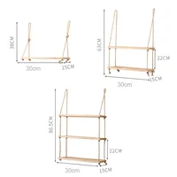 Wooden Floating Shelves for Wall Plant Flower Wood Swing Hanging Rope Storage Home Living Room Decor 1/2/3-tier 6