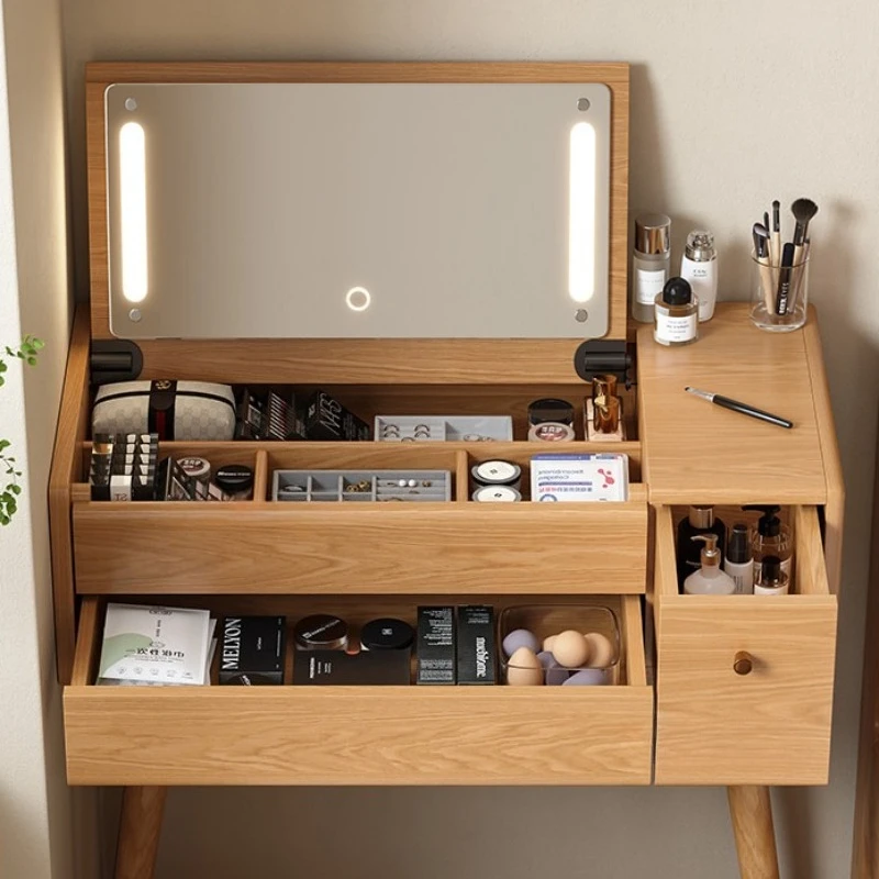 ek-flip cover makeup table with mirror wooden simple dressing table small apartment tocador espejo taburete bedroom furniture- view 4
