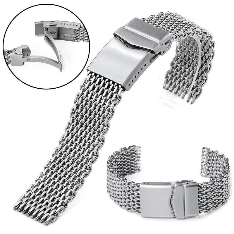4.0 Thicken Luxury Bracelet 18mm 20mm 22mm Adjustable Diving Buckle Watch Straps Solid Stainless Steel Shark Mesh Watchband Belt