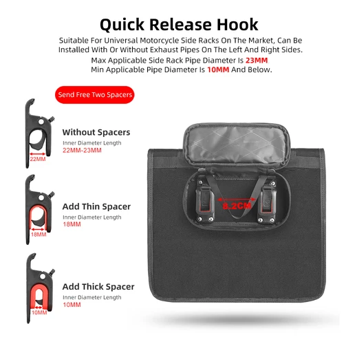 Imagen 2 del producto Rhinowalk-bolsa lateral impermeable para motocicleta, alforja de Motor de liberación rápida con soporte interno, portaequipajes de almacenamiento, 13l