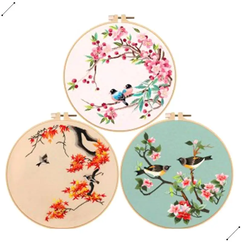 3 Sets DIY Embroidery Set For Beginners Adults , Includes Holiday Cat, Hoop, Color Threads, Tools, Durable Fine Workmanship