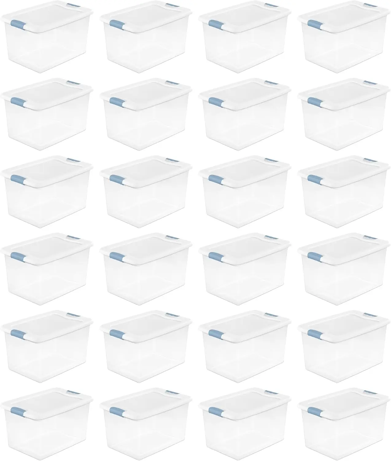 Sterilite 24-14978006 Lidded Bin 64 Quart 24 Pack Clear Home Storage Box Organization Stackable Lockable Shatterproof