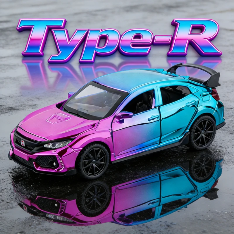 1:32 Civic Type-R Sportwagen Legering Model Geluid en Licht Trek kinderen Speelgoed Geschenken Diecast Speelgoed auto