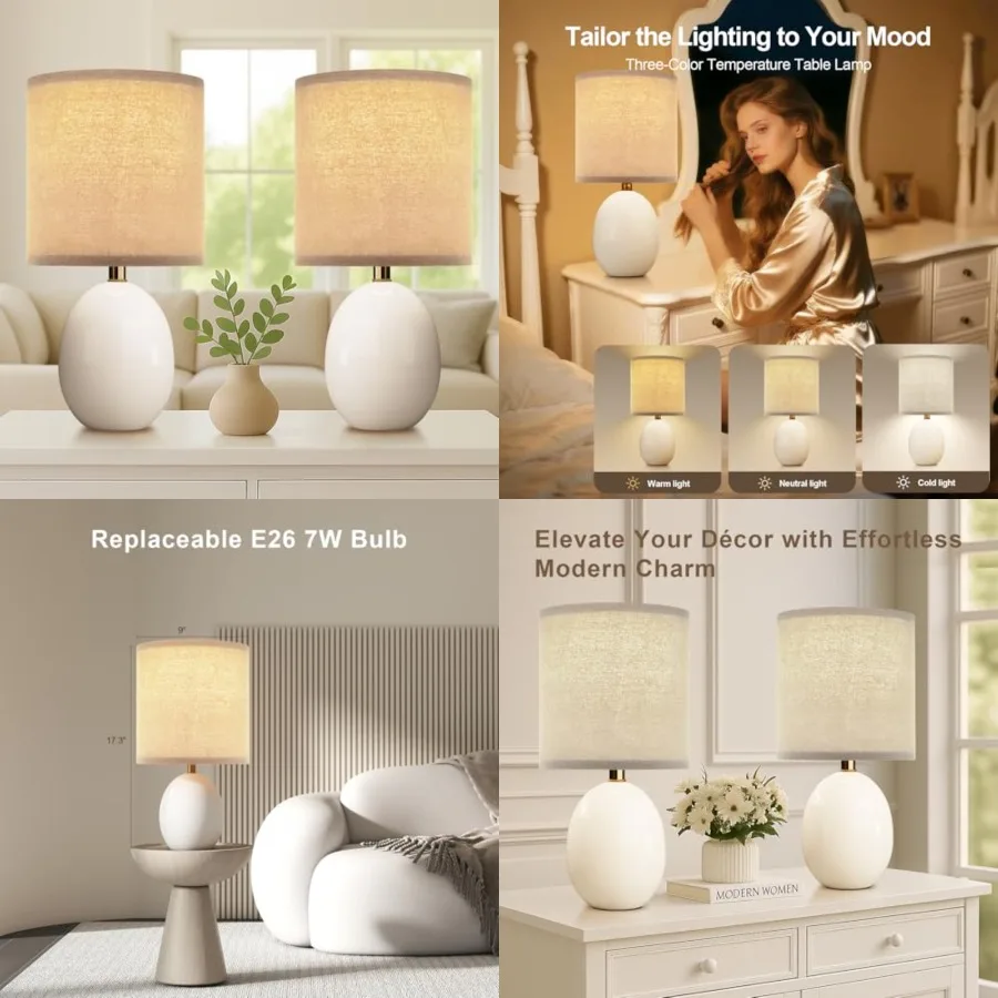 

18.5" Table Lamp Set of 2 for Living Room Bedroom, Bedside Lamps for Night Stands, Desk Nightstand Lamp Dimmable, Modern Linen