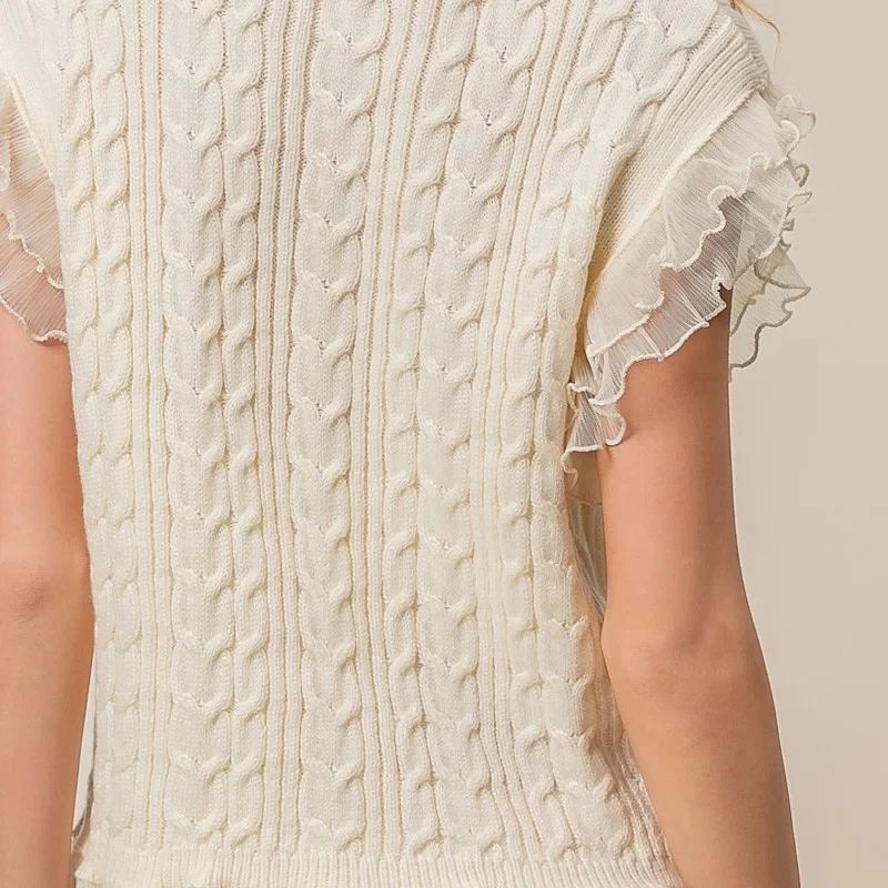 2025 женский осенне-зимний вязаный свитер, жилет, повседневный стильный однотонный вязаный топ без рукавов с рюшами и круглым вырезом