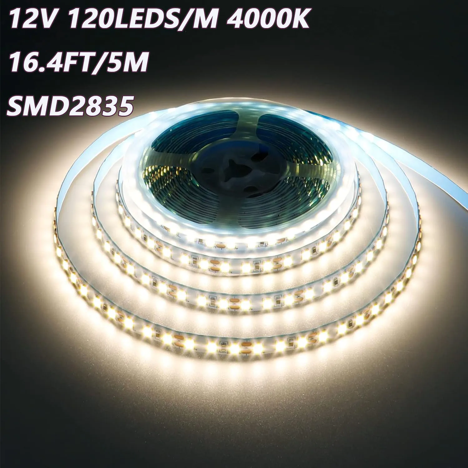3개 16. 4피트/5미터 10미터/32. 8피트 LED 스트립 조명 12V 총 600개의 LED 중성광 4000K 유연한 고휘도 LED 스트립 실내 캐비닛 조명, 생일 및 크리스마스 파티 장식 조명, 캐비닛 아래 조명, 주방 캐비닛 조명, 쇼핑몰 조명, 호텔 장소 조명(전원 어댑터 없음)