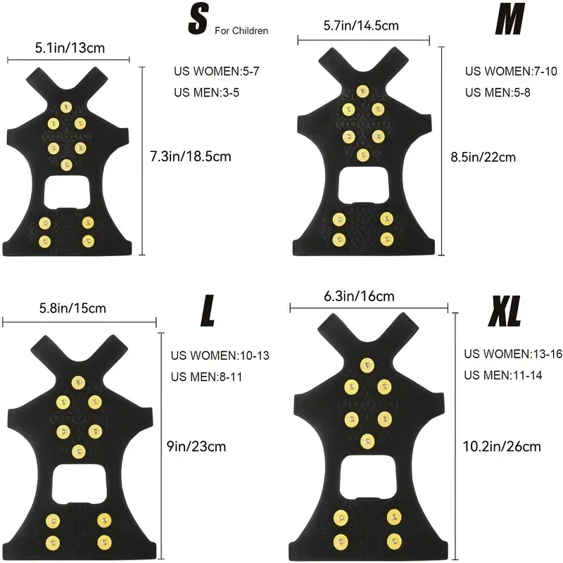 2pcs 10 Steel Studs Crampons Snow Grips Cleats for Ice and Snow Anti-Slip Rubber Traction Cleats Hiking Walking Climbing Jogging