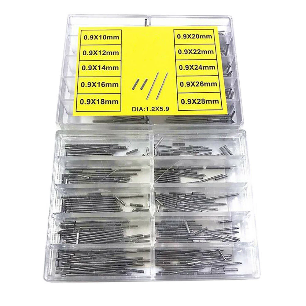 Capsa Style Watch Band Pin and Tube Set 0.9mm X 10-28mm, Notched Link Pins with Collars for Bracelet Sizing Repair Kit