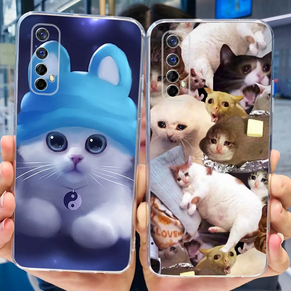 For Realme 7 RMX2155 Case Cute Cat Cartoon Astronaut TPU Soft Silicone Clear Cover For Oppo Realme 7 realme7 Phone Case Funda