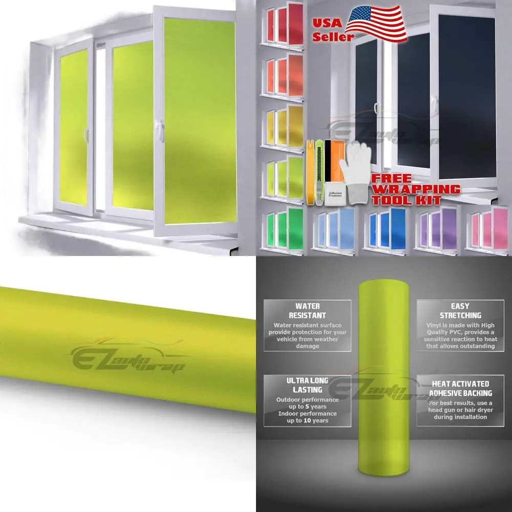 

Неоново-желтая матовая стеклянная оконная пленка — конфиденциальная наклейка 4 x 10 футов для дома, водонепроницаемая и легко наносится с набором инструментов