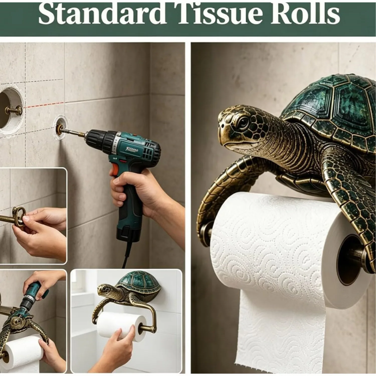 Ocean Guardians Toilet Paper Holder Series Cute Sea Turtle Wall Mount Resin Nautical Bathroom Decoration with Fun Marine Style view 4