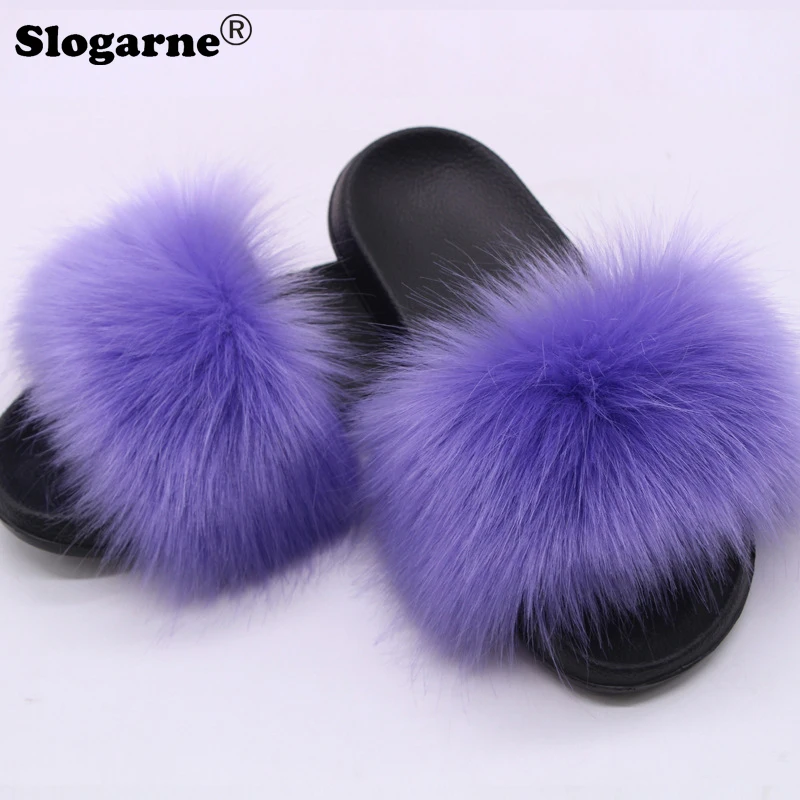 Fur Slippers Women 2024 Summer Faux Fox Fur Slippers Girls Luxury Cool Home Shoes Outdoor Sexy Furry Slides Sandals Flip Flops