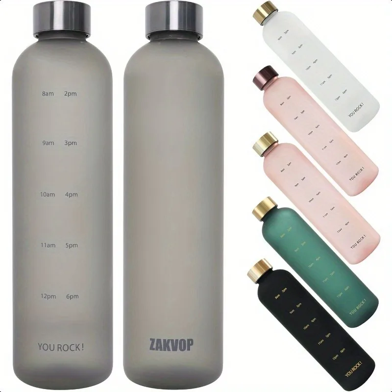 Botellas de agua de 1L para niñas y niños, botella deportiva a prueba de fugas para gimnasio y Fitness para viajes al aire libre, botella para beber de plástico esmerilado para acampar