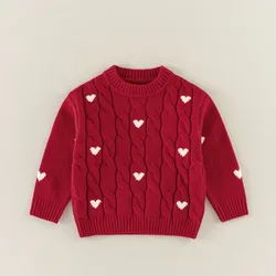 Winter Kids Sweaters Christmas Red Loveheart Knitted Sweater Cardigan Korean Version Boys Girls Knitwear Jacket Tops