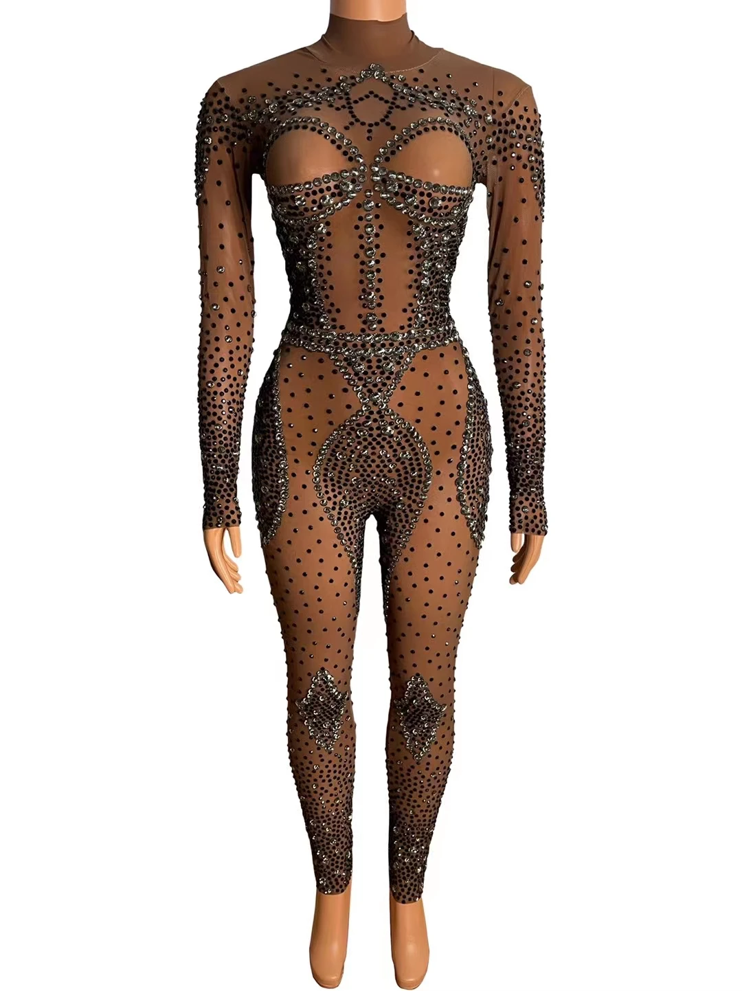 

Блестящий женский прозрачный комбинезон с длинным рукавом, сексуальный Облегающий комбинезон для вечеринки в честь Дня Рождения, танцевальный комбинезон, одежда для сцены A140