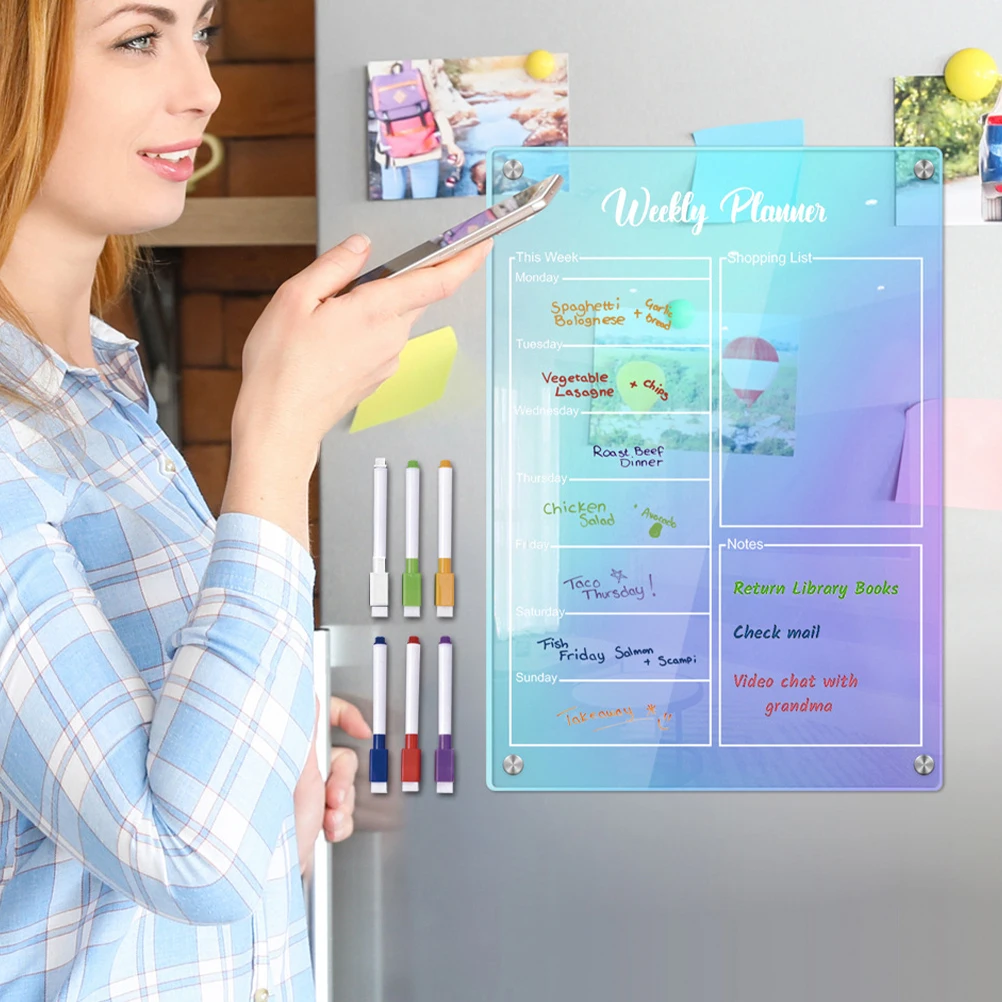 

1Set Magnetic Schedule Board Acrylic Dry Erase Weekly Planner Kitchen Fridge Calendar Meal Planning Reminder Notepad