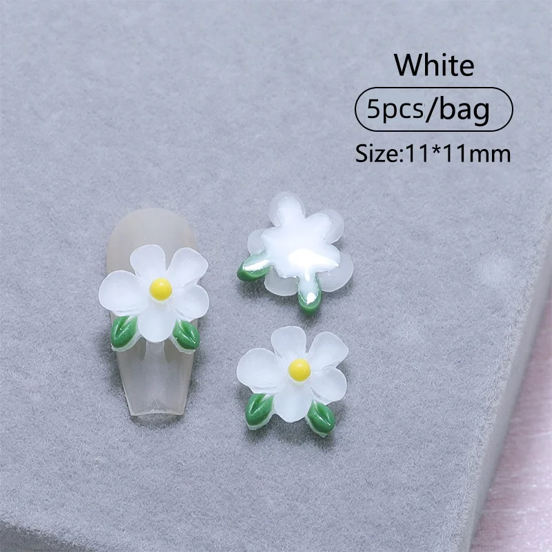 5 ชิ้น/ถุง ชาร์มเรซิ่นตกแต่งเล็บลายการ์ตูน 3 มิติ น่ารัก รูปดอกไม้และใบไม้หลากสี สำหรับงาน DIY ตกแต่งเล็บและเครื่องประดับ