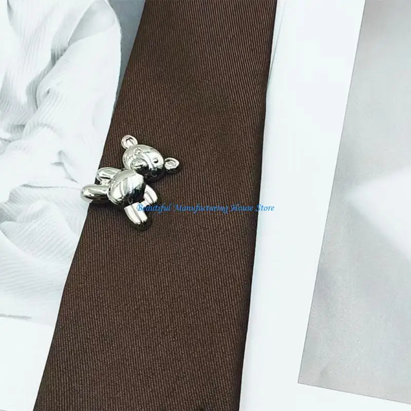 E56A Artistic Youth Tie Bear Crown Print Necktie Adjustable College Styles Necktie for School and Office