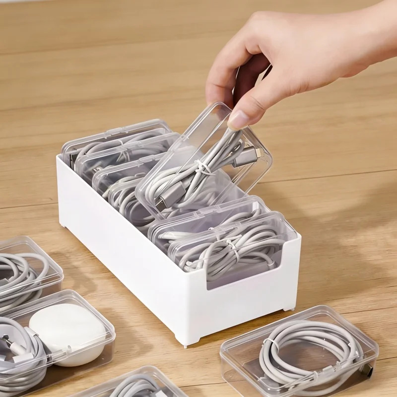 Durable Plastic Cable Organizer Storage Box for Daily Office Supplies Mobile Device Management with Miscellaneous Loading Straps