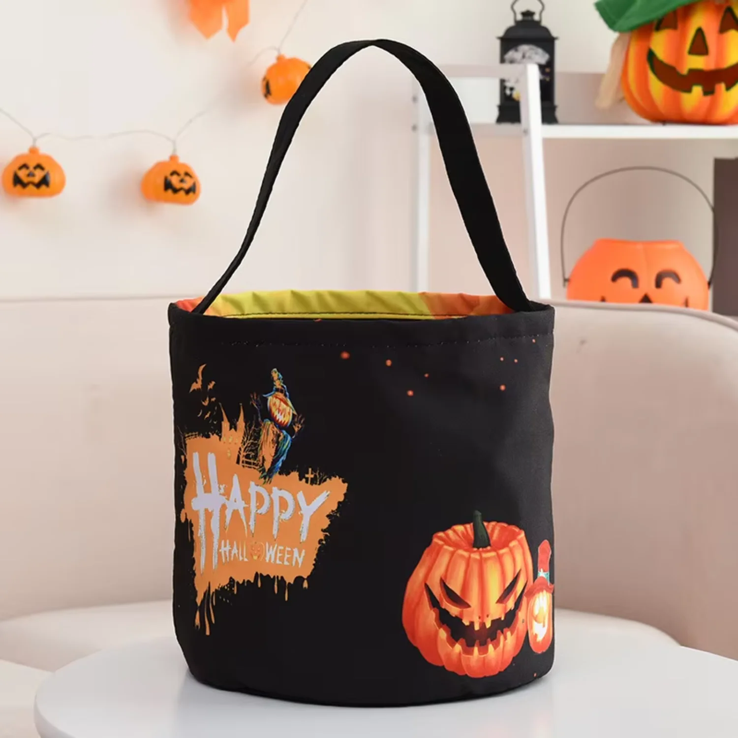 LED Light Pumpkin Buckets Halloween Decoration Reusable Halloween Trick or Treat Candy Bags for Kids