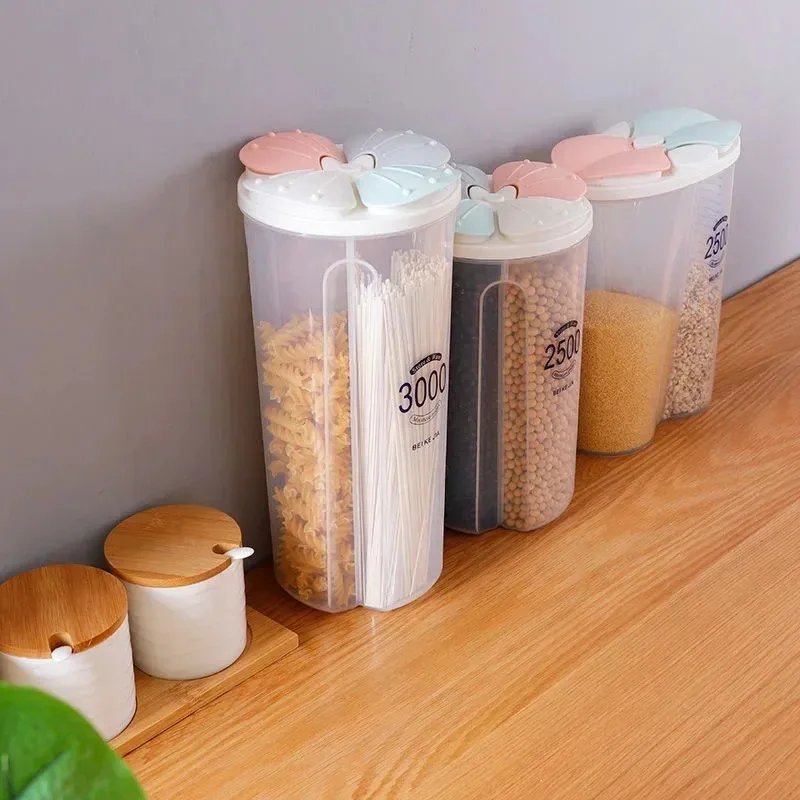 Kitchen Storage Box Transparent Cereal Rice Grain Separate Dispenser Organizer Kitchen Container Moisture-Proof Sealed Cans