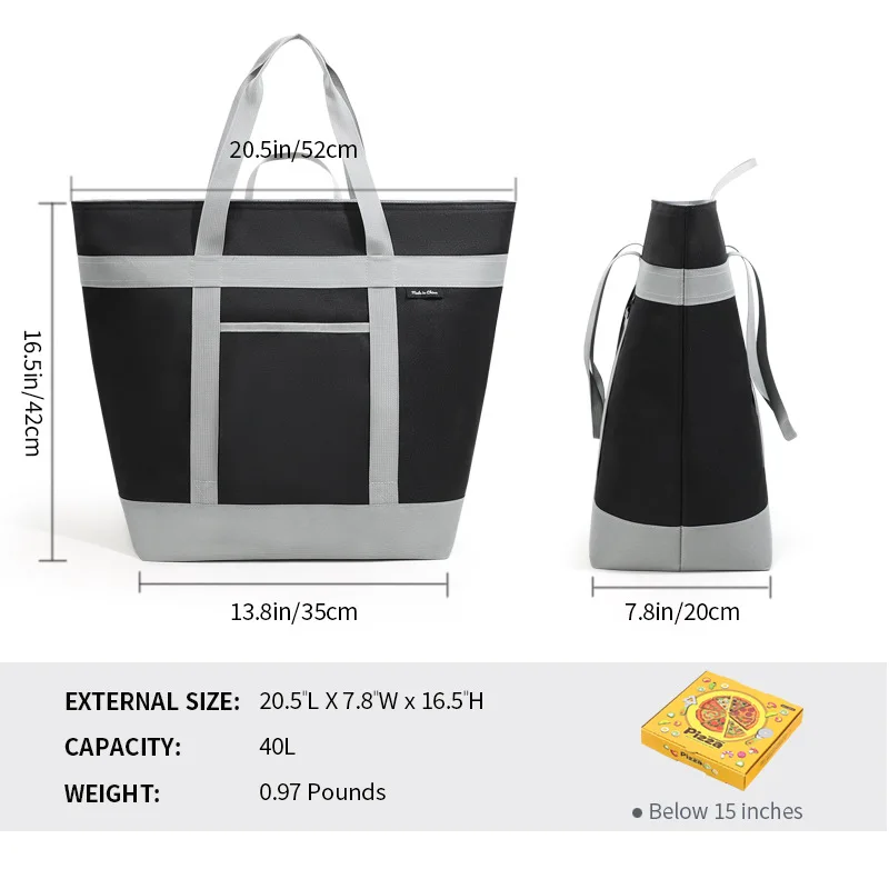 حقيبة نزهة خارجية 40 لتر، حقيبة عزل وتبريد الطعام للتخييم، حقيبة تسوق ذات سعة كبيرة، حقيبة بيتزا، حقيبة تبريد