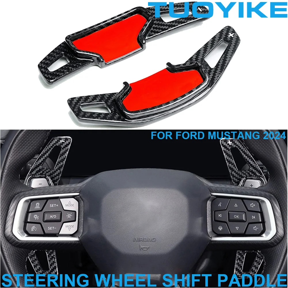 

LHD RHD Real Carbon Fiber Interior Steering Wheel Shift Paddle Shifter Extension Modification Decoration For Ford Mustang 2024