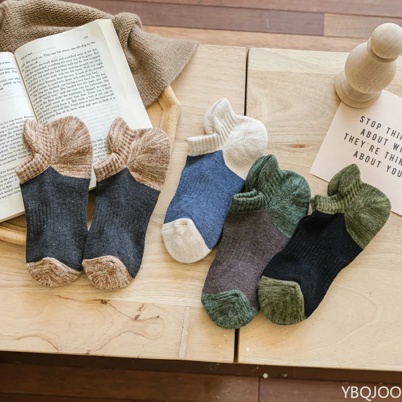 4 Pairs of Spring and Autumn Fashion New Short Tube Casual Retro Men's Socks Shallow Mouth Trendy Thick Thread Socks for Men