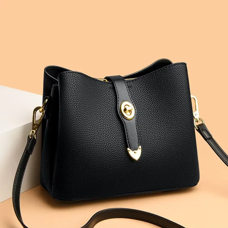 

​​Women's Structured Bucket Tote Premium Pebbled Leather Day-to-Night Shoulder Bag Ergonomic Handle Mommy Chic Essential​​