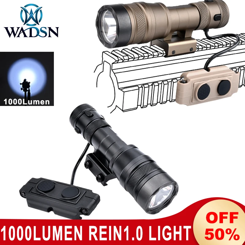 WADSN Metal REIN 1.0 Micro Tactical ScoutLight 1000Lumens Flashlight Outdoor Airsoft Hunting Light Base For Mlok Keymod 20mmRail