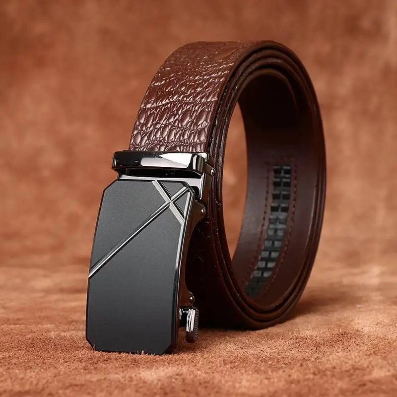 Embossed crocodile pattern vegetable tanned first layer cowhide men's belt genuine leather automatic buckle belt business belt