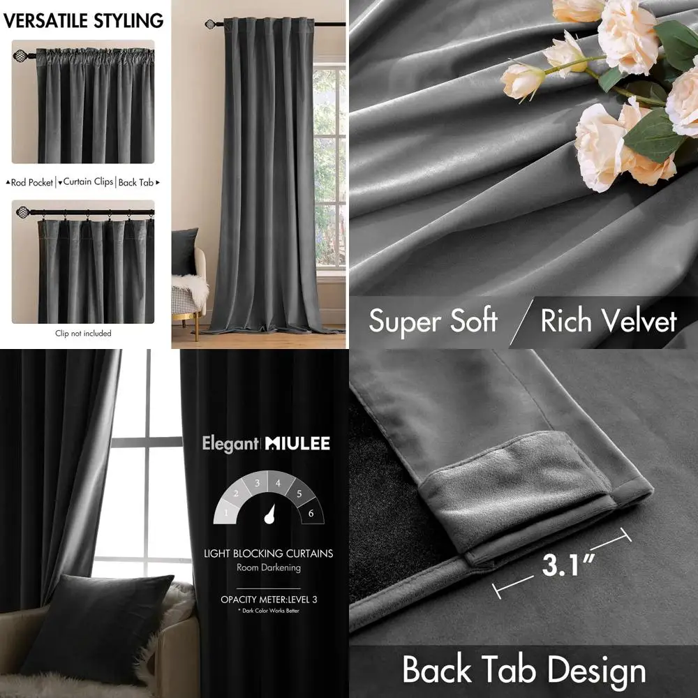 Rideaux occultants de luxe en velours 84, rideaux isolés thermiques doux pour chambre/salon, L52 x L84